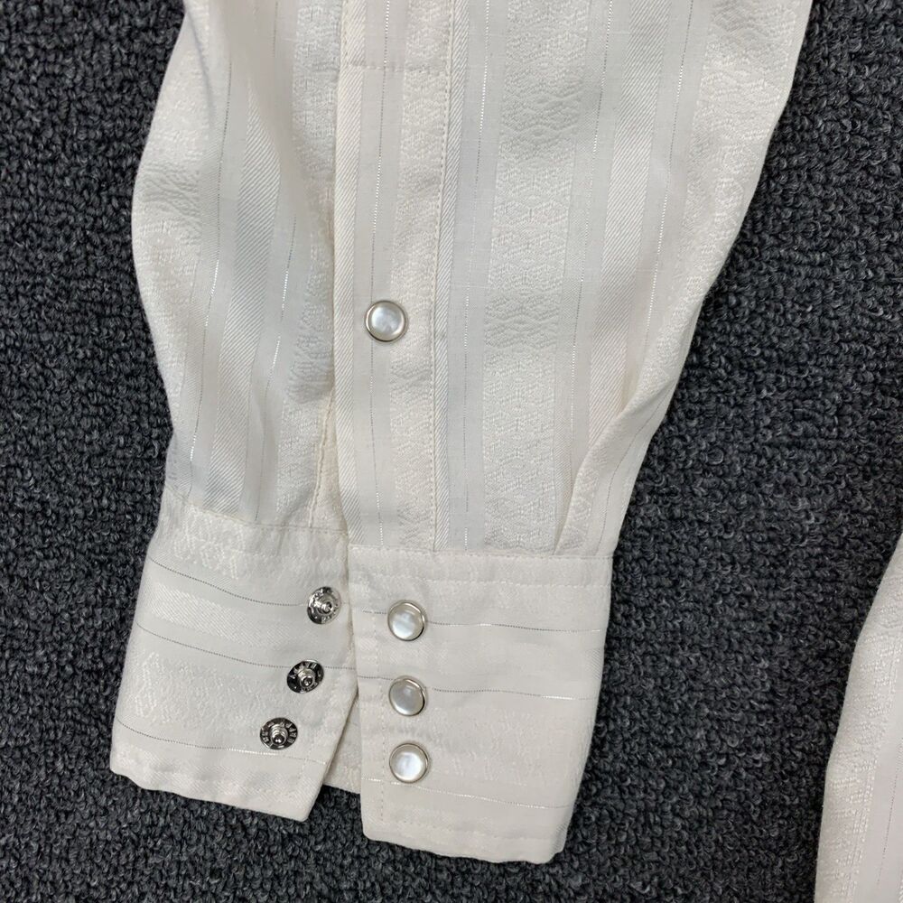 Vtg Men’s Panhandle Slim Pearl Snap Cream Cowboy Shirt SZ L / 16.5 -35 Silver - Picture 5 of 13